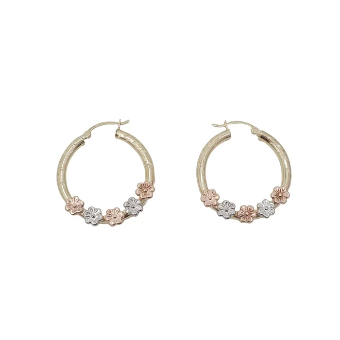 Tricolor Flower Hoop Earrings (14K)
