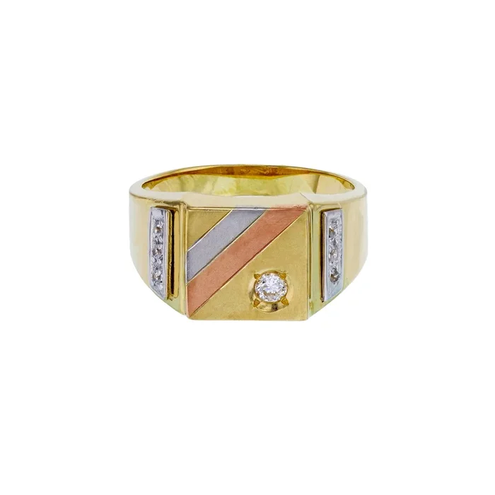 Tricolor Regal Square Stone Set Men’s Ring (14K)