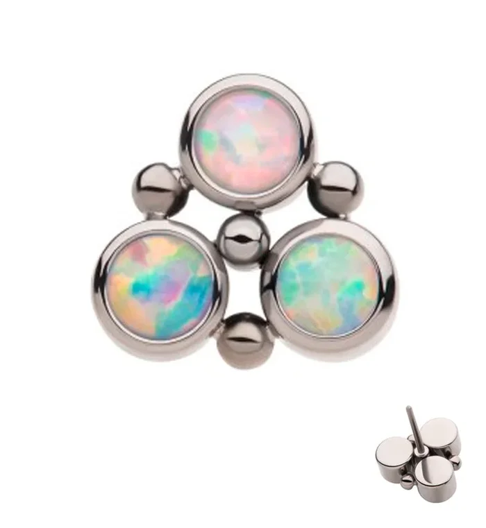 Trinity Beaded White Opalite Threadless Titanium Top