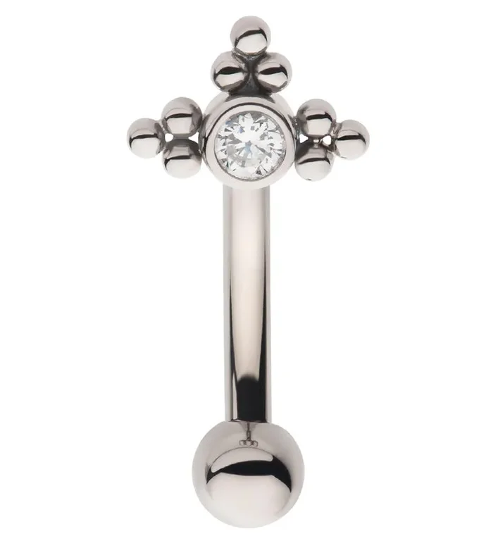 Triple Bead CZ Internally Threaded Titanium Curved Barbell