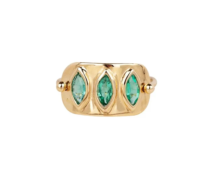 Triple Marquise Colombian Emerald Ring