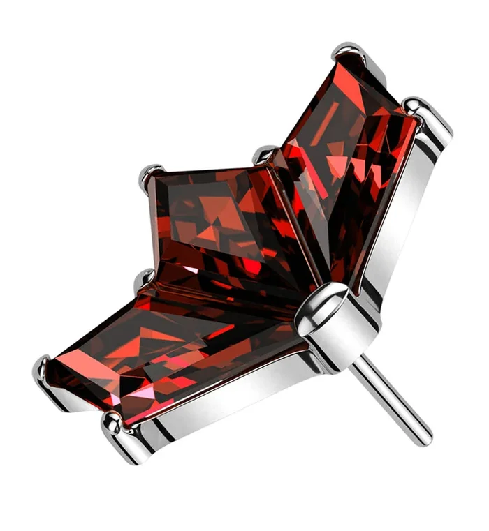 Triple Poly Red CZ Threadless Titanium Top
