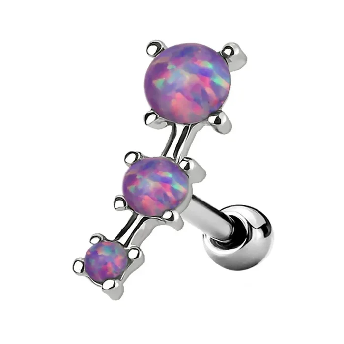 Triple Purple Opalite Ball Cartilage Barbell
