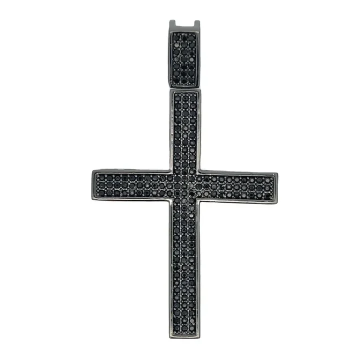 Triple Row All Black CZ Cross Iced Out Pendant