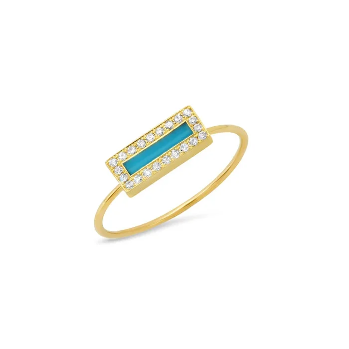 Turquoise Inlay Bar Ring with Diamonds