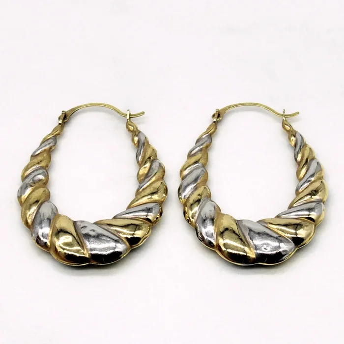 Twisted Two Tone Gold Hoop Earrings |