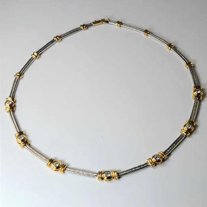 Two Tone Bezel Set Diamond Station Necklace | 1.05ctw | 17″ |
