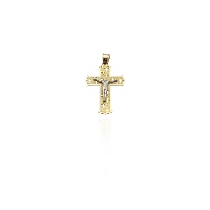 Two-Tone Crucified Jesus Pendant (14K)
