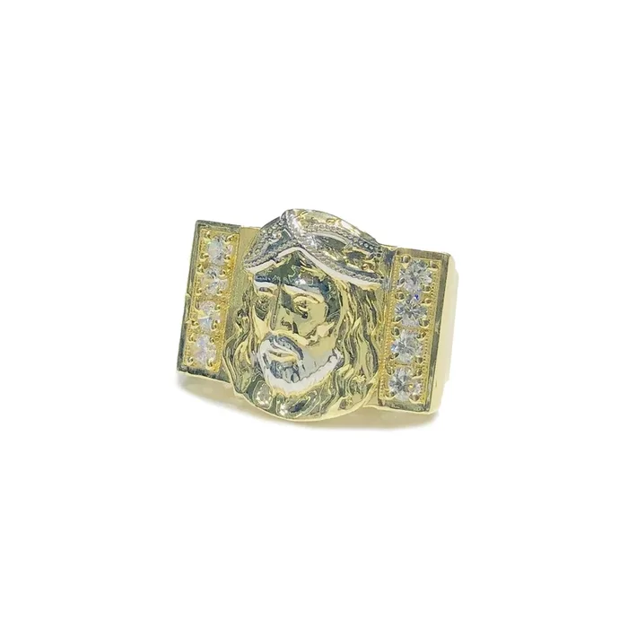 Two-Tone CZ Jesus Head Ring (14K)