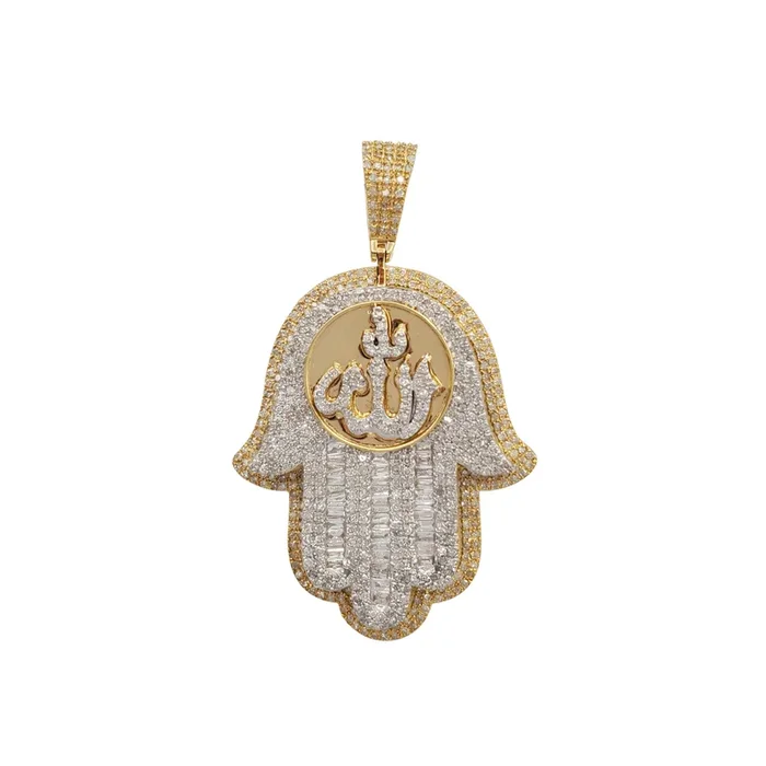 Two Tone Diamond Hamsa and Allah Pendant (14K)
