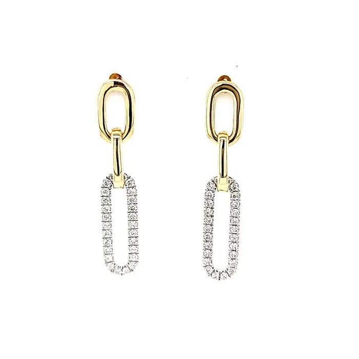 Two Tone Diamond Paperclip Dangle Earrings (I7462)