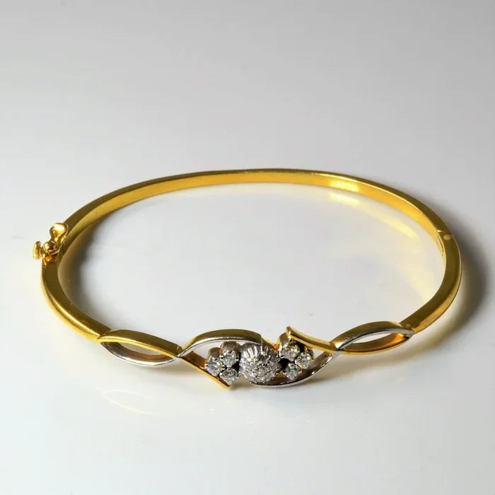 Two Tone Floral Diamond Crossover Bangle | 0.29ctw | 6.5″ |
