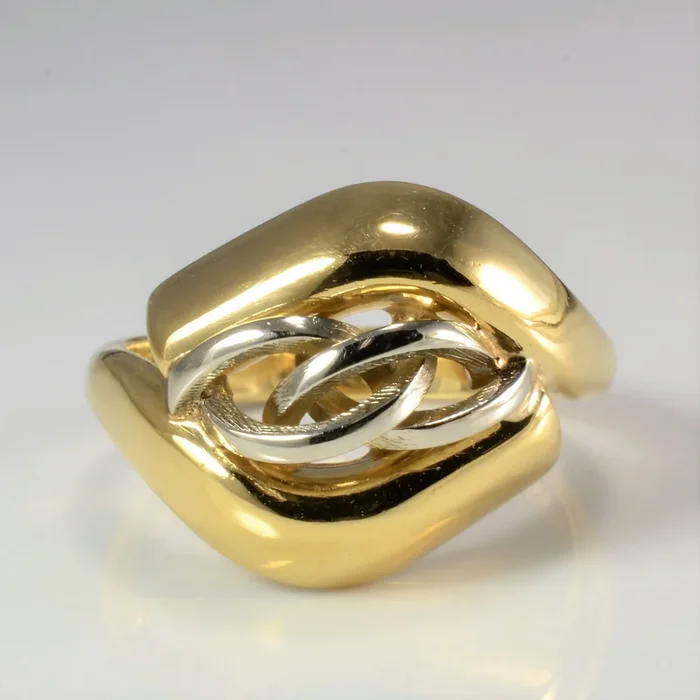 Two Tone Gold Link Chunky Bypass Ring | SZ 7.75 |