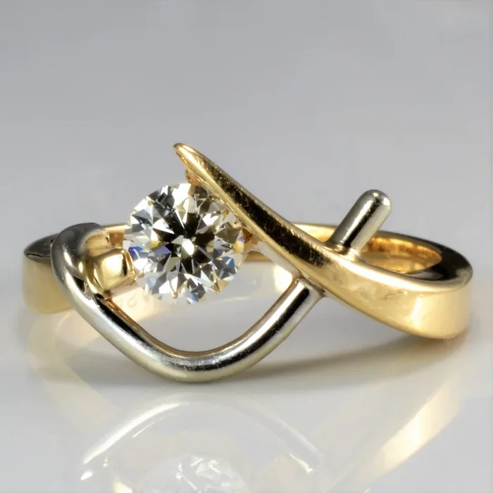 Two Tone Gold Solitaire Diamond Bypass Ring | 0.40ct | SZ 6.25