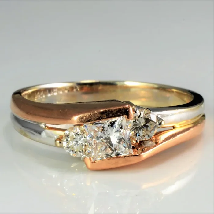 Two Tone Gold Three Stone Diamond Bypass Ring | 0.81ctw | SZ 8.5 |