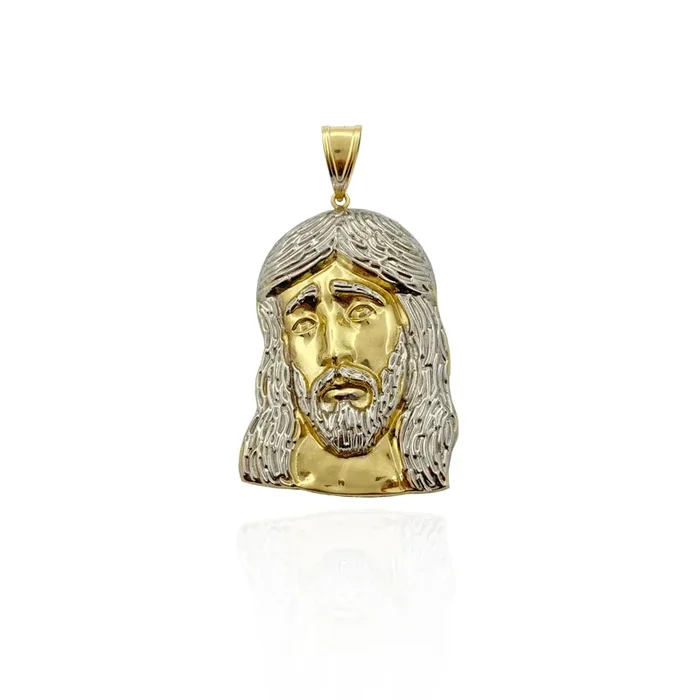 Two-Tone Hollow/Closed-Back Jesus Head Pendant (14K)