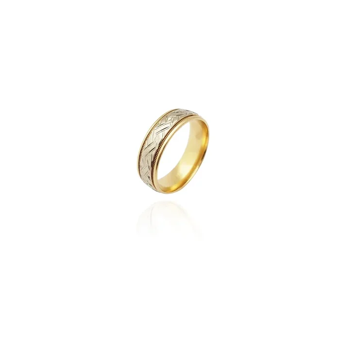 Two-Tone Paver Diamond Cut Wedding Ring (14K)