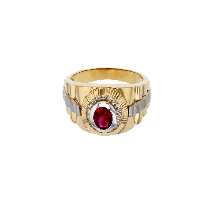 Two-Tone Red-Stone Presidential Ring (14K)