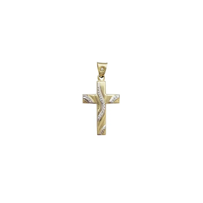 Two-Tone Wispy Cross Pendant (14K)