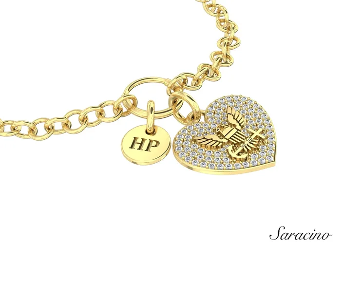 US Navy Diamond Heart Charm Bracelet