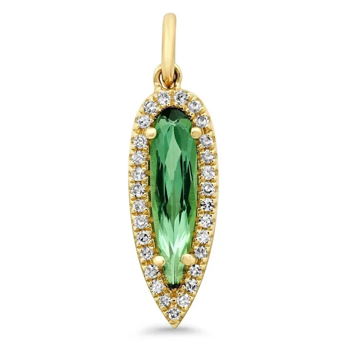 VERIDIAN GREEN TOURMALINE & DIAMOND CHARM, GOLD