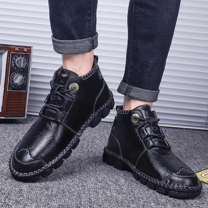 Vintage Autumn Men’s Casual Leather Handmade Motorcycle Ankle Boots Shoes