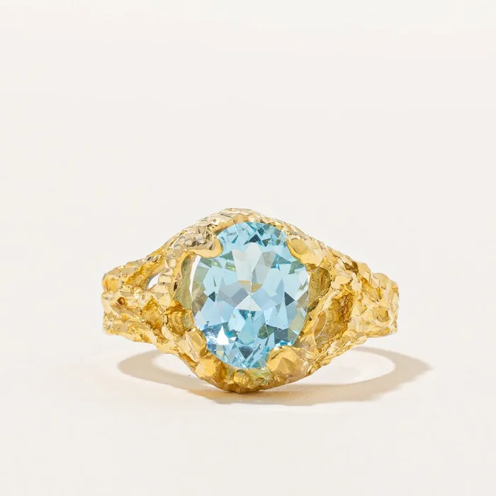 Vintage Blue Topaz Textured Cocktail Ring | 3.30ct | SZ 8 |