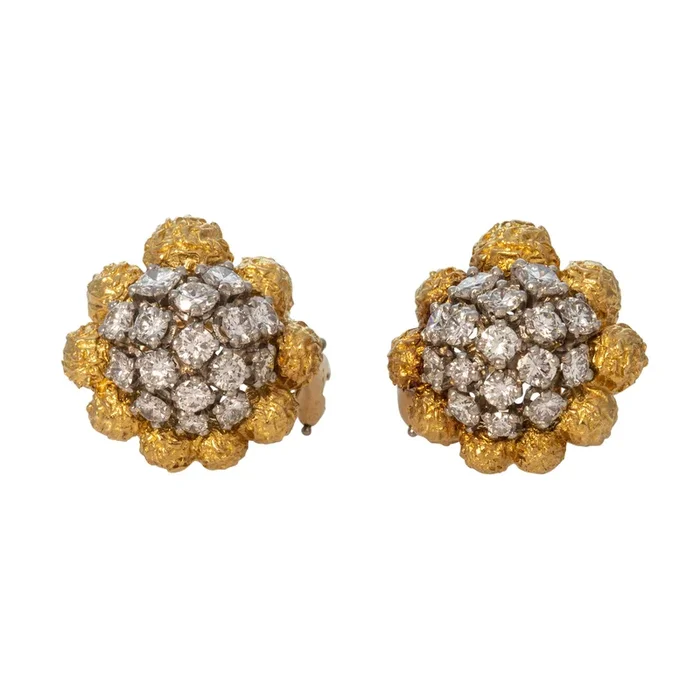 Vintage Tiffany & Co Diamond Cluster 18K Gold Earrings