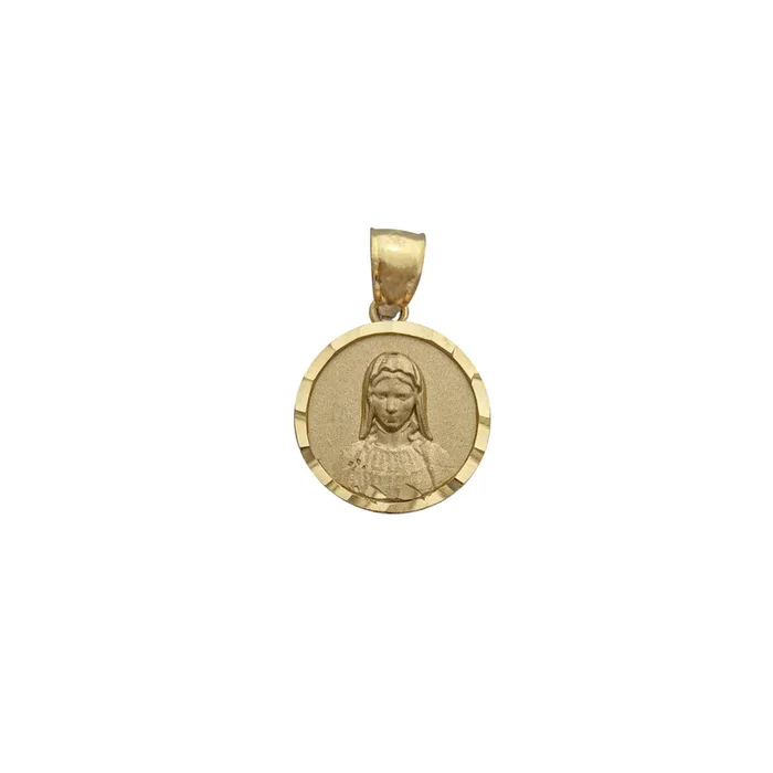 Virgin Mary Diamond Cut Round Pendant (14K)