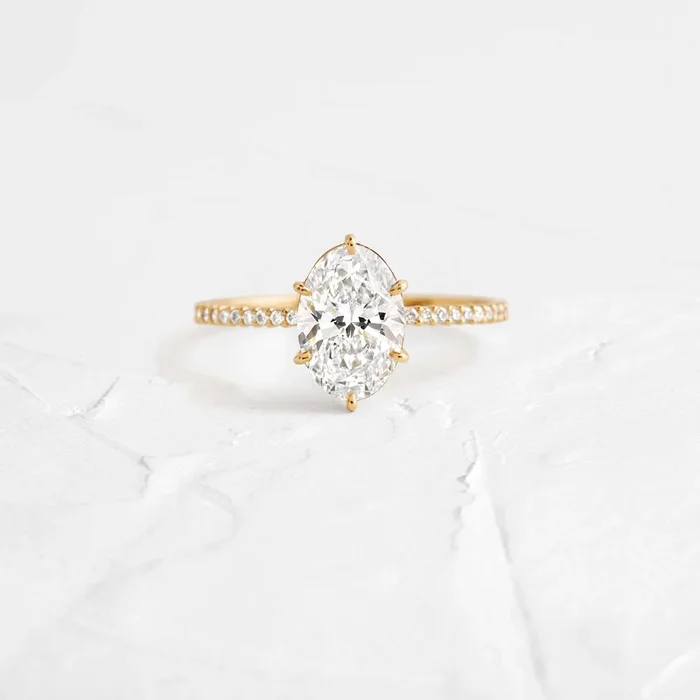 Whisper Ring with Pave Band, Oval Cut