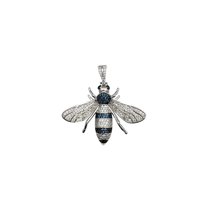White & Blue CZ Wasp Pendant (Silver)