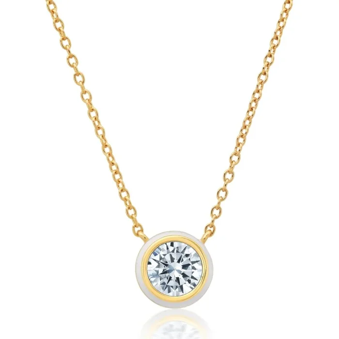 White & Gold Round Pendant Necklace Finished in Gold