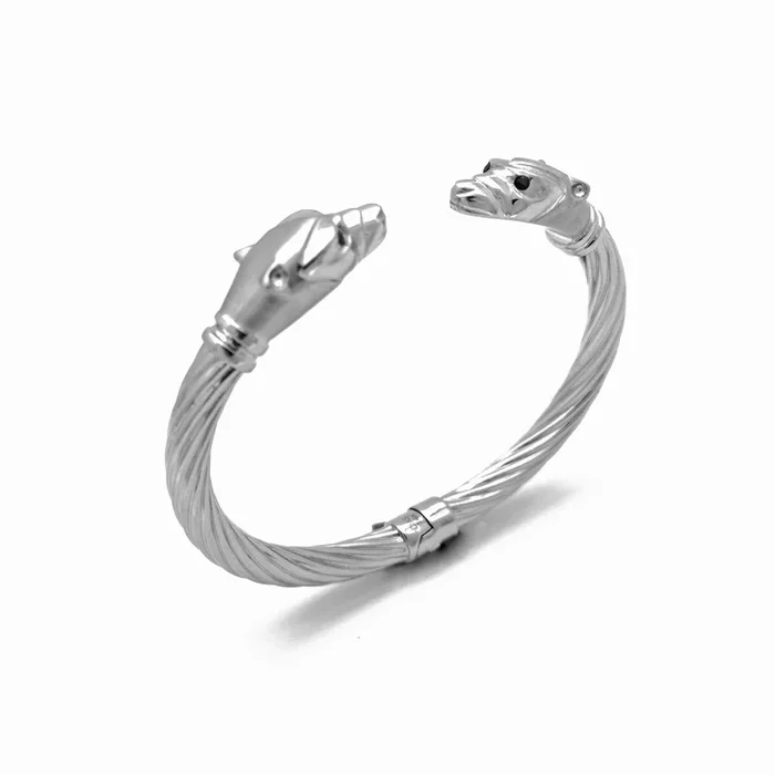 White Gold Bear Head Style Bangle (14K)