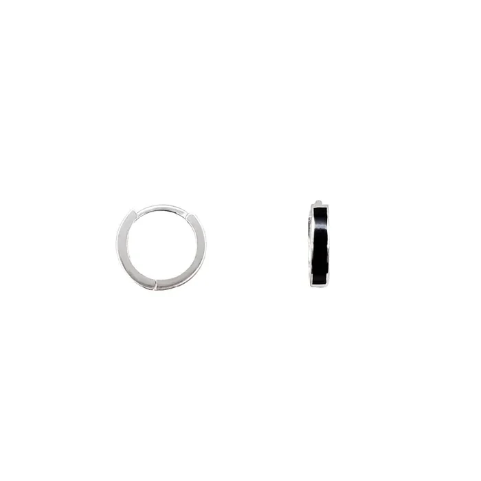 White Gold Black Onyx Huggie Earrings (14K)