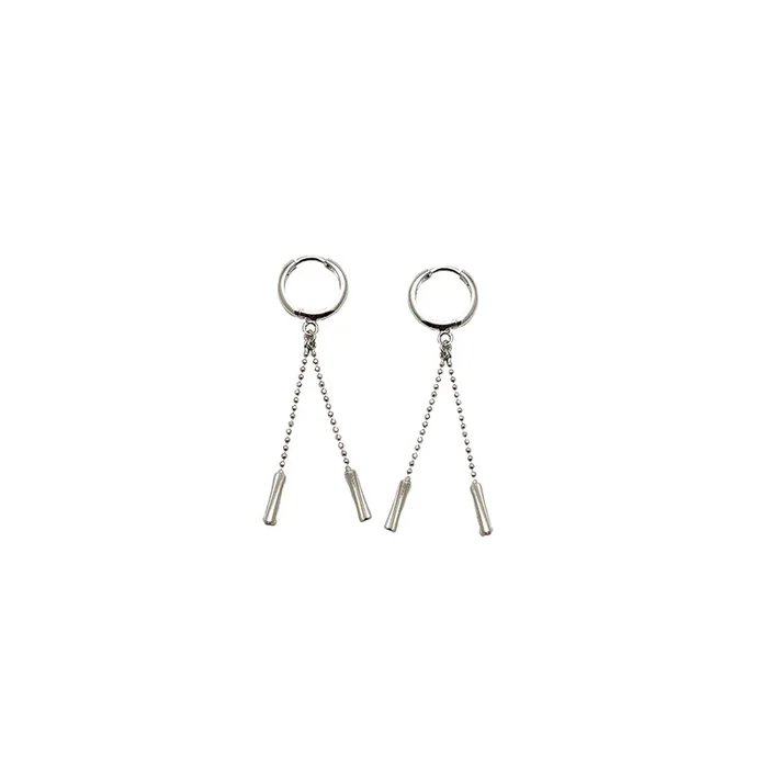 White Gold Dangling Baton Earrings (14K)