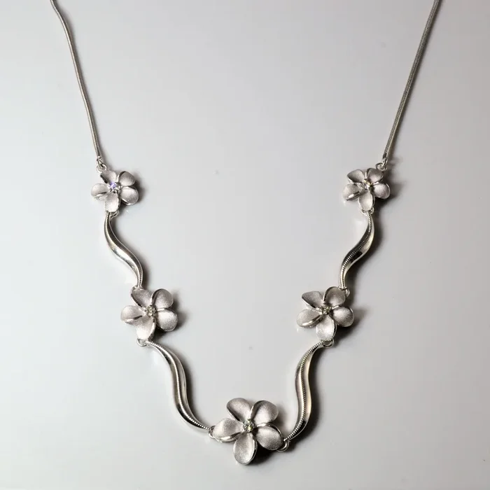 White Gold Diamond Plumeria Necklace | 0.10ctw | 18″ |