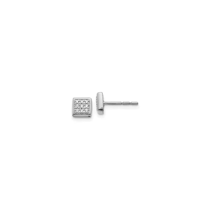 White Gold Diamond Square Cluster Stud Earrings (14K)