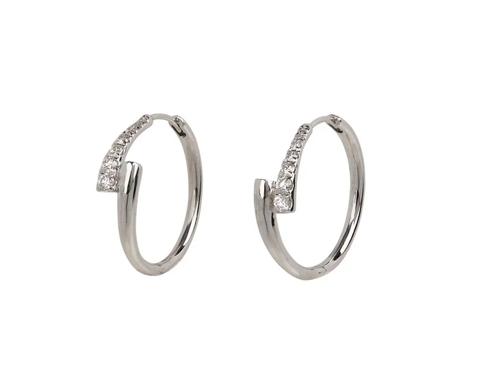 White Gold Half Diamond Lola Hoop Earrings