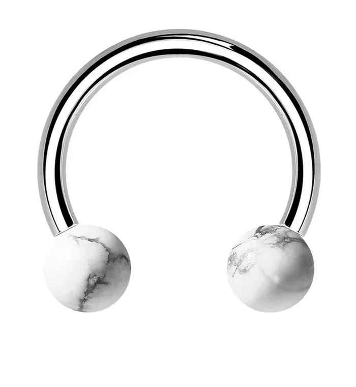 White Howlite Stone Circular Barbell