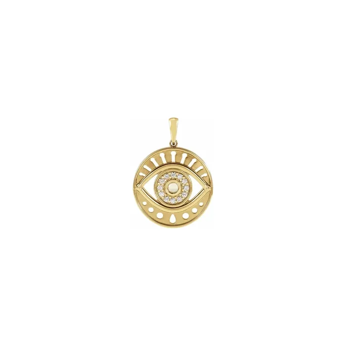White Opal and Diamonds Evil Eye Round Pendant