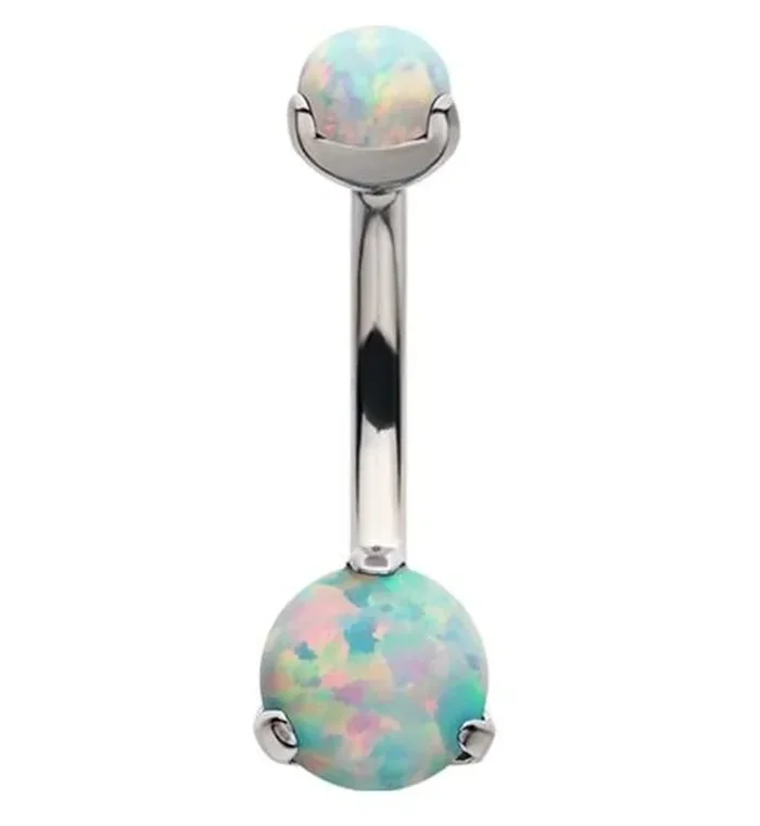 White Opalite Titanium Internally Threaded Belly Button Ring