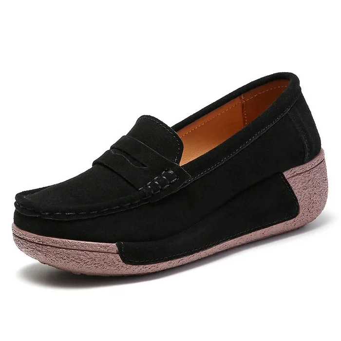 Women’s Autumn Genuine Leather Handmade Round Toe Slip On Casual Shoes