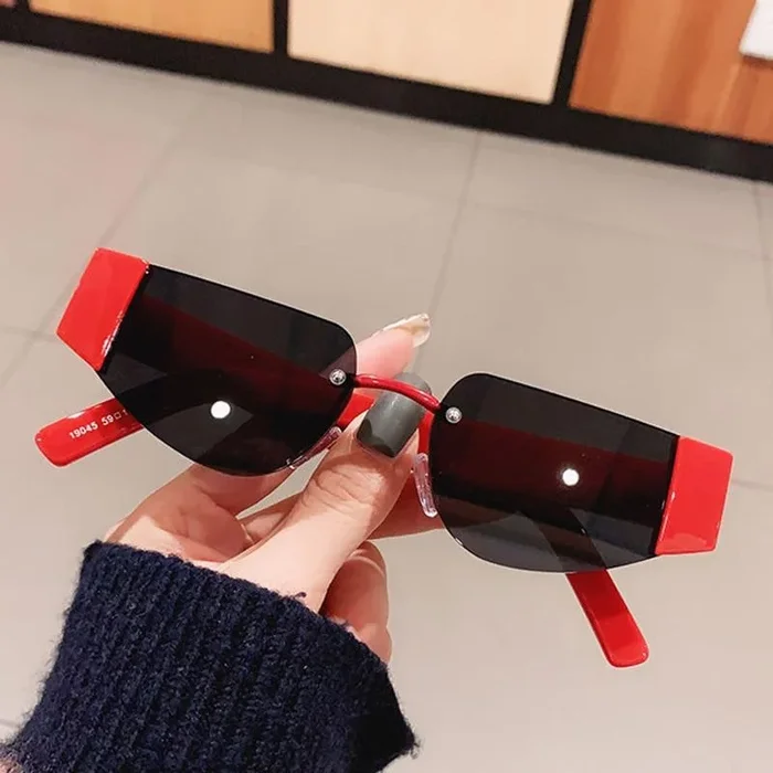 Women’s Hip Hop Punk Style Small Rimless Cat Eye Sunglasses