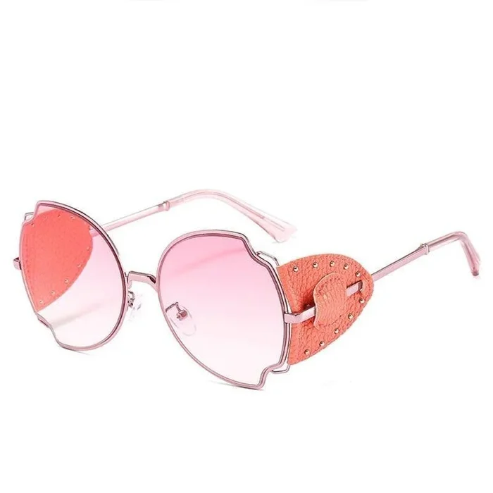Women’s Unique Luxury Pink Leather Shell Cat Eye Punk Sunglasses