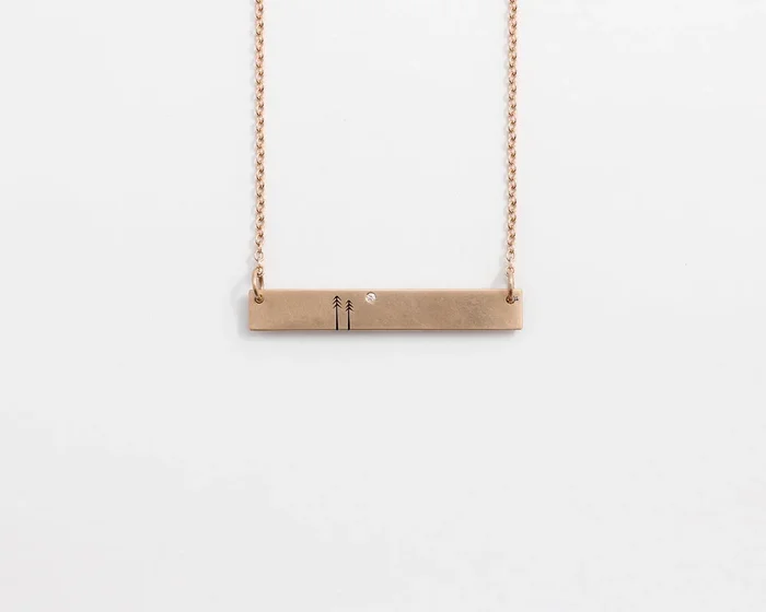 Woodland Bar Necklace with Diamond in Rose Gold