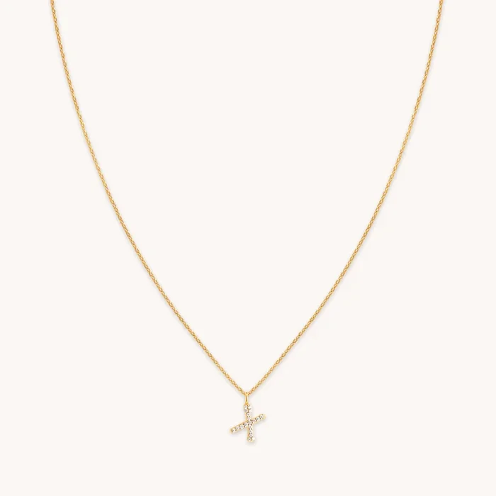 X Initial Pavé Pendant Necklace in Gold
