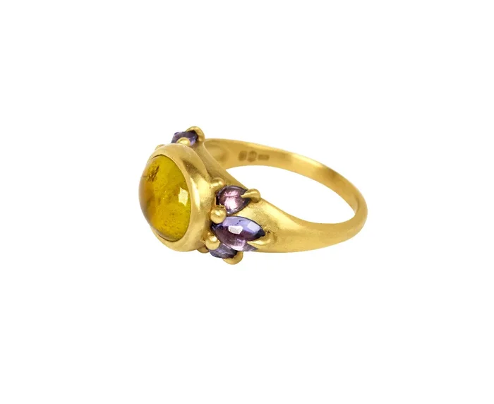 Yellow & Purple Cetonia Tourmaline Ring