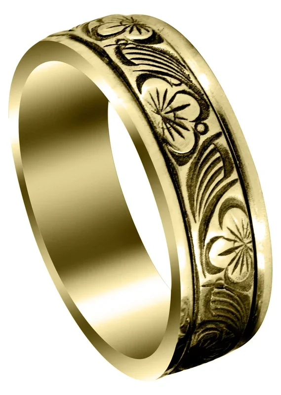 Yellow Gold Antique Mens Wedding Band | High Polish Finish (Alex)