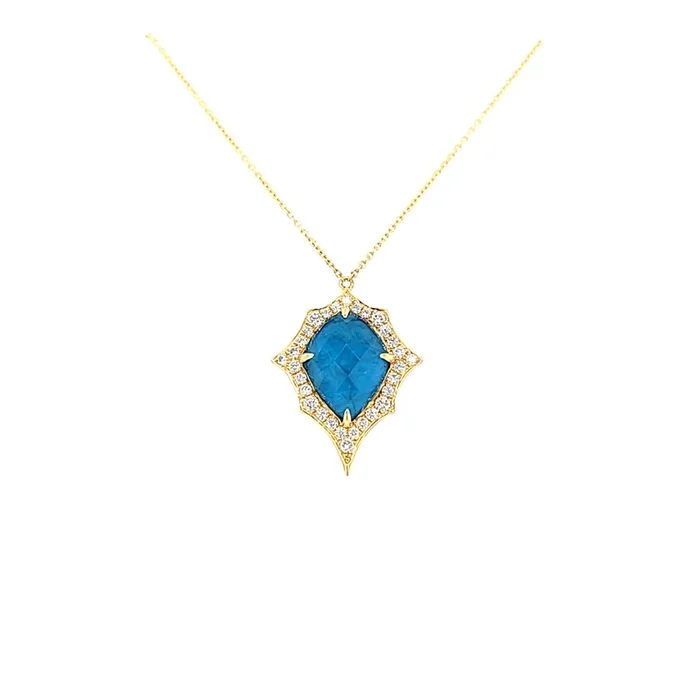 Yellow Gold Apatite & Diamond Necklace (I7733)