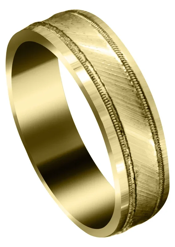 Yellow Gold Basic Carved Celtic Mens Wedding Band | Diamond Cut Finish (Nicholas)